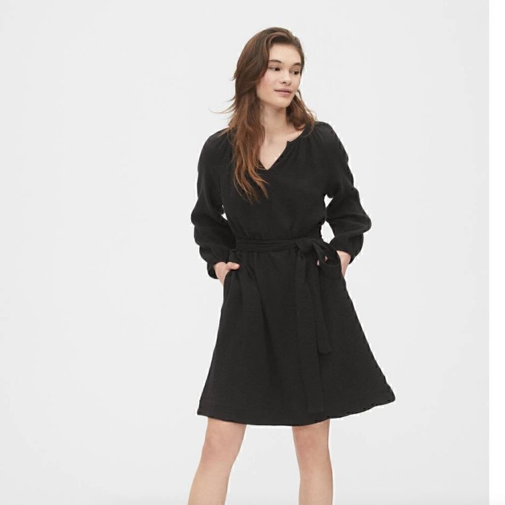GAP Women's Split Neck Gauze Dress Black NWT